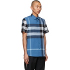 Burberry Blue Stretch Poplin Check Short Sleeve Shirt