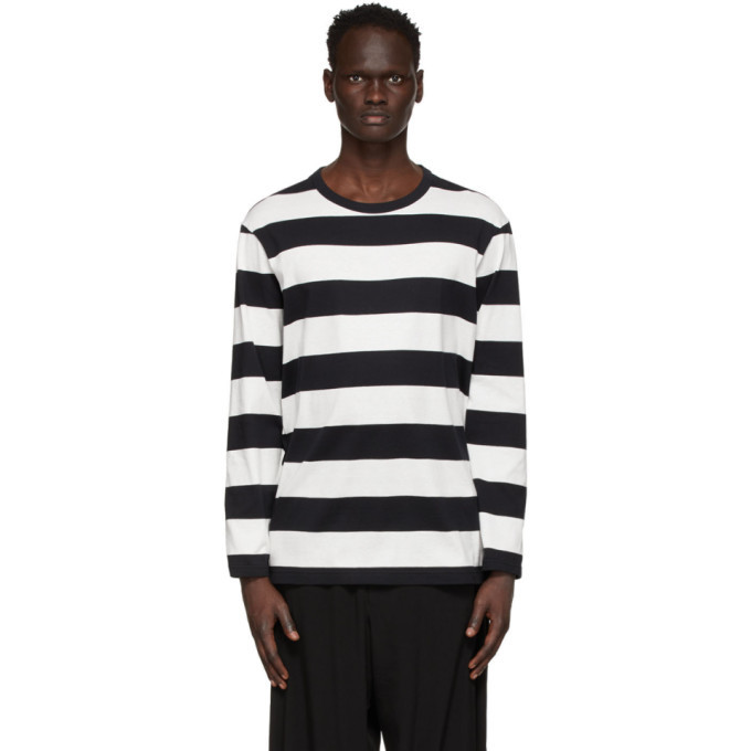 Yohji Yamamoto Black and White Striped Long Sleeve T-Shirt Yohji