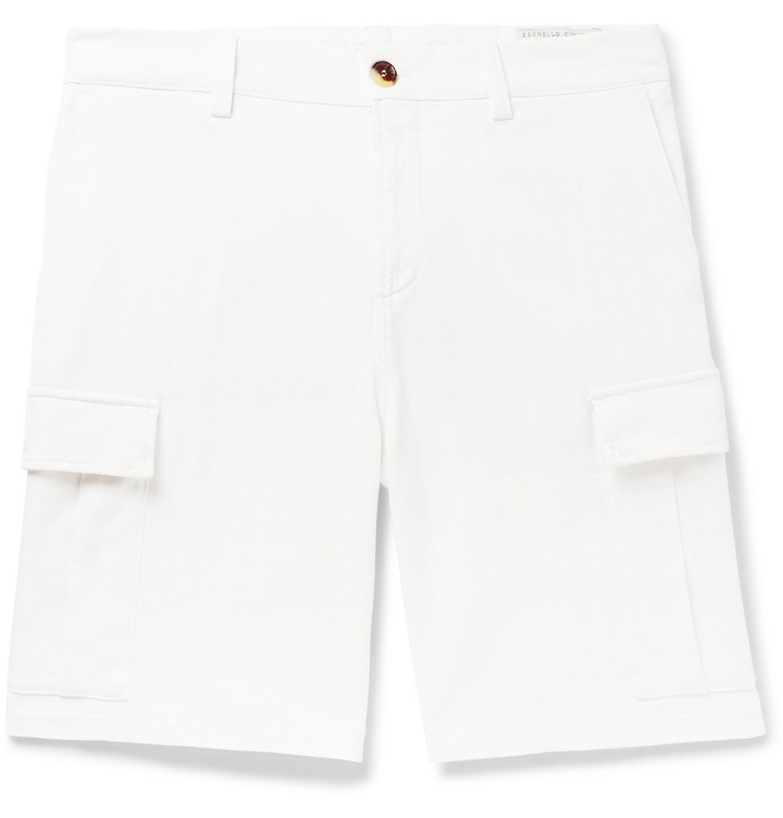 Photo: Brunello Cucinelli - Herringbone Stretch-Cotton Cargo Shorts - White