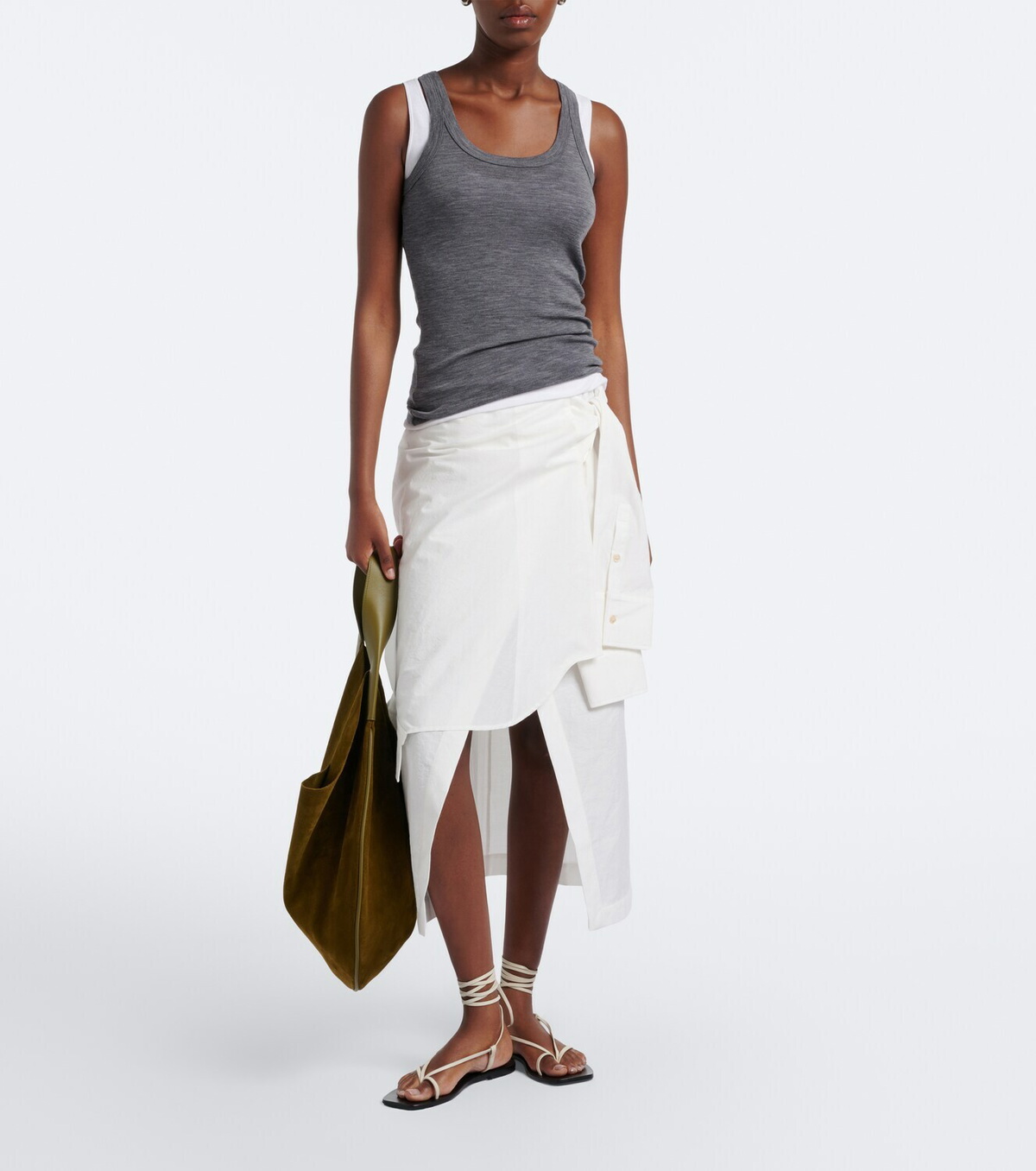Róhe Asymmetric cotton-blend midi skirt