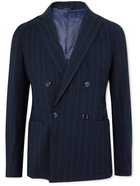 Giorgio Armani - Slim-Fit Unstructured Double-Breasted Strech Cotton-Seersucker Blazer - Blue