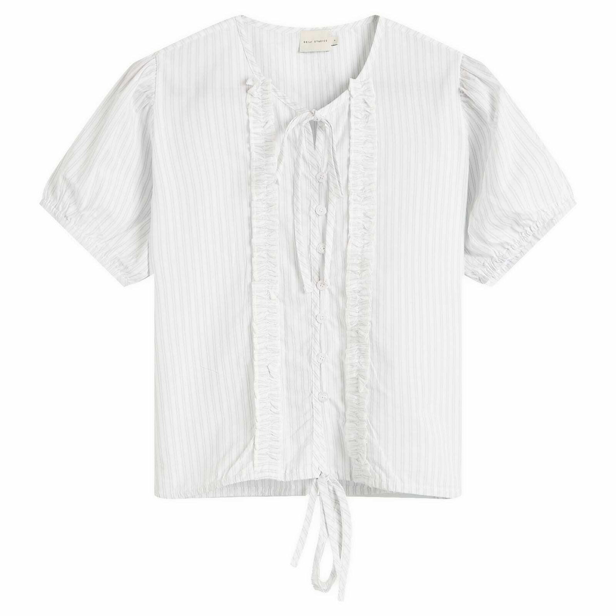 Deiji Studios Women's Double Frill Top in Sage Stripe