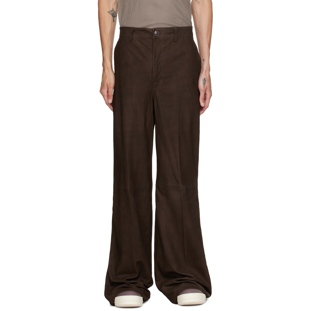 Rick Owens Brown Leather Work Pants