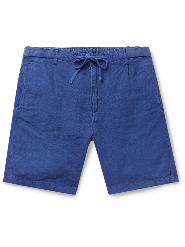 Photo: Hartford - Tank Pleated Linen Drawstring Shorts - Blue