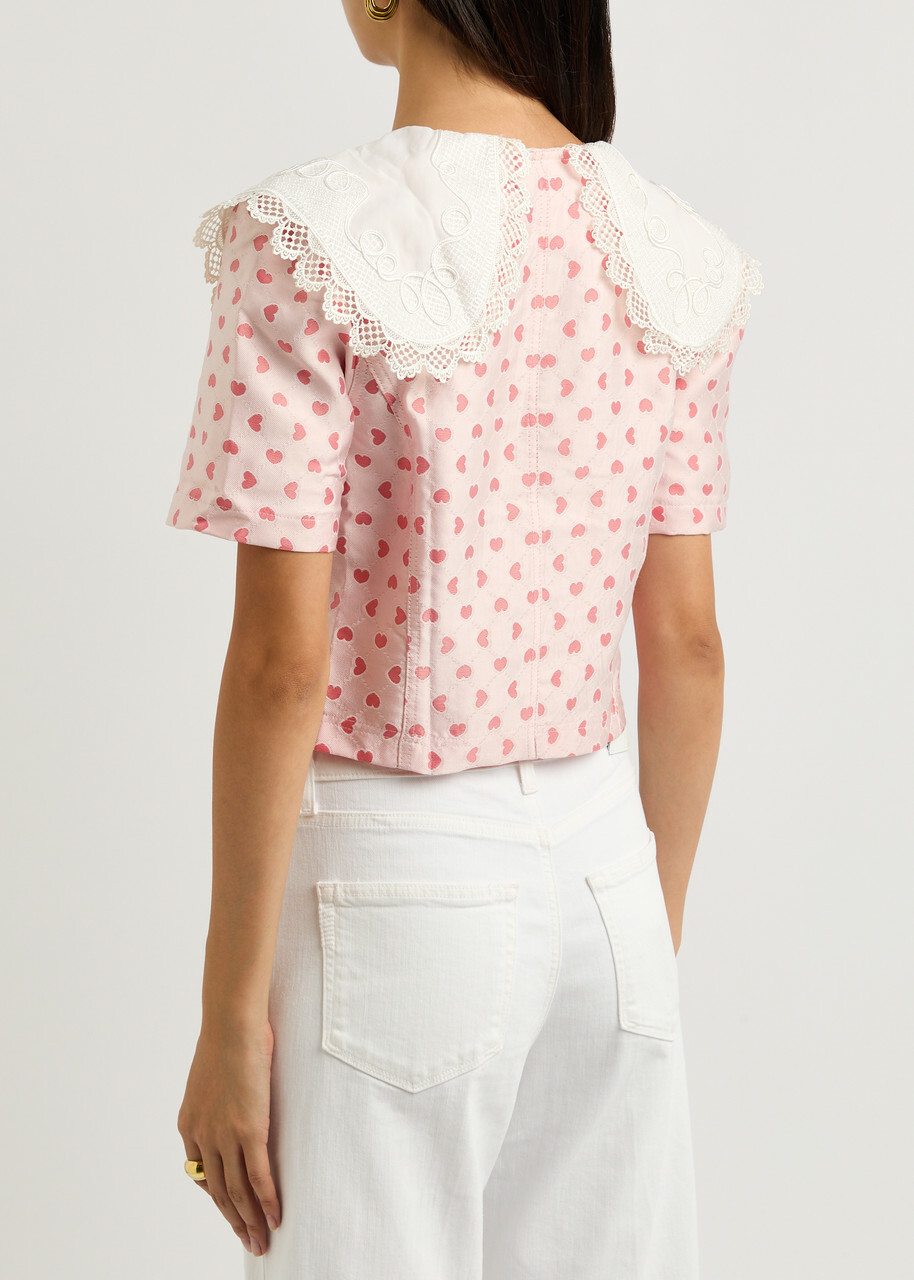 Sister Jane Canter Cropped Heart-jacquard Woven top Pink Sister Jane