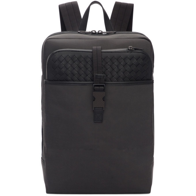 Photo: Bottega Veneta Grey and Black Medium Canvas High-Teck Backpack