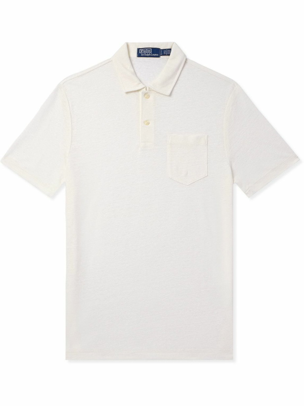 Photo: Polo Ralph Lauren - Logo-Embroidered Linen-Piqué Polo Shirt - White