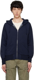 RRL Navy Fleece Full-Zip Hoodie