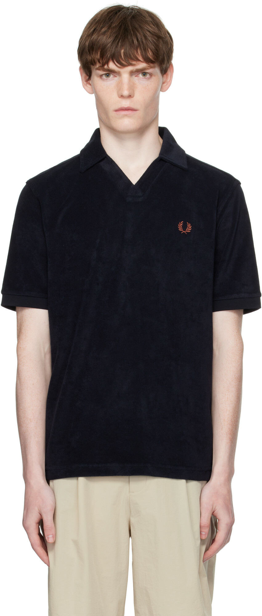 Fred Perry Navy Open Collar Towelling Polo