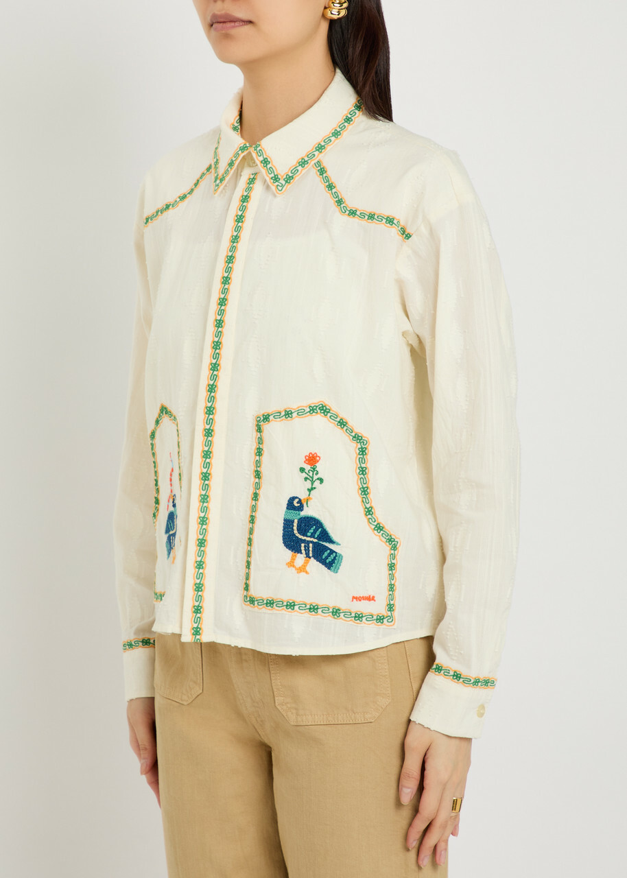 Mother The Peasent Poet Embroidered Cotton Shirt White