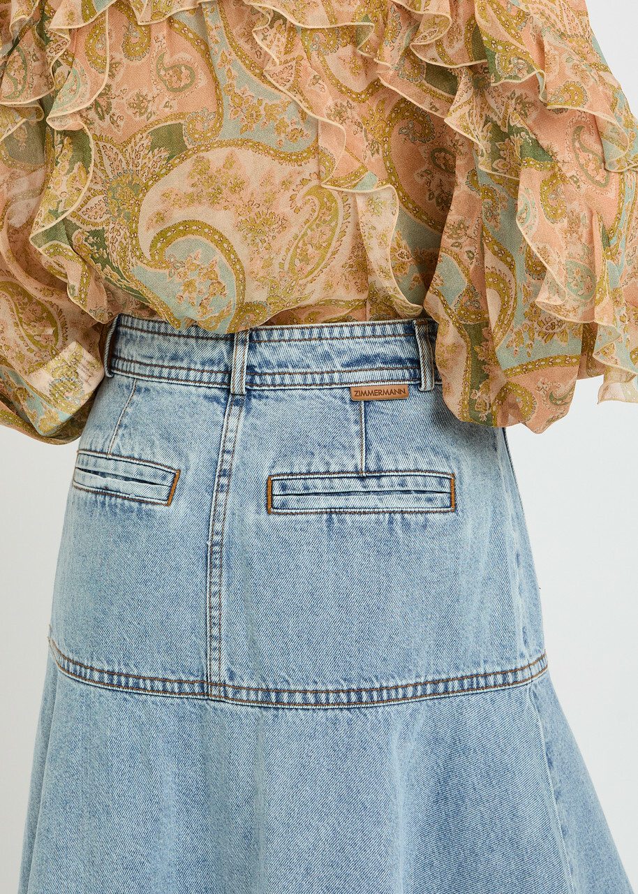 Zimmermann Panelled Denim Midi Skirt Light Blue
