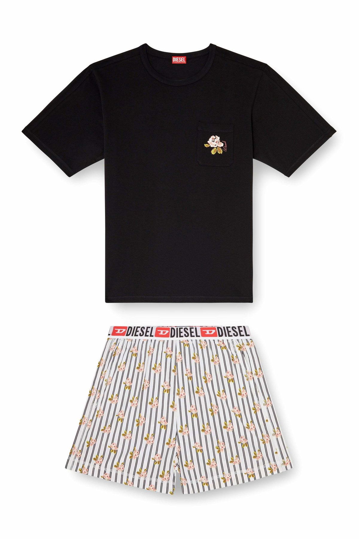 Diesel Cotton pajama set with printed shorts - Pajamas Mens in Multicolor