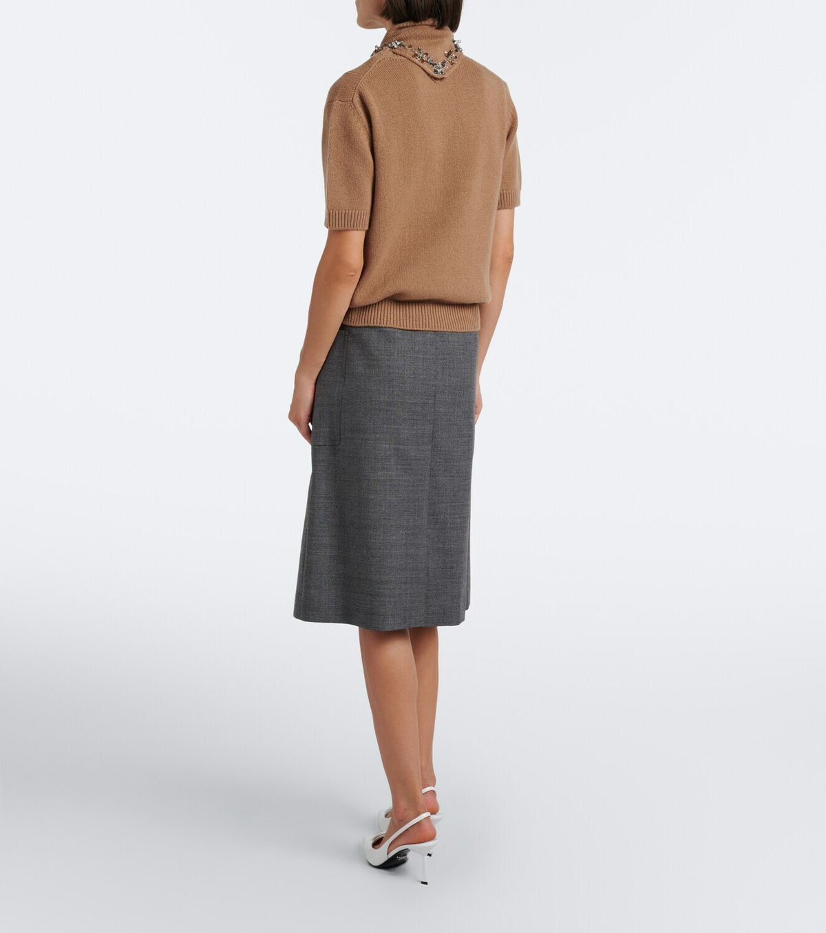 Prada Pleated virgin wool midi skirt