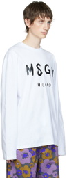 MSGM White Printed Long Sleeve T-Shirt