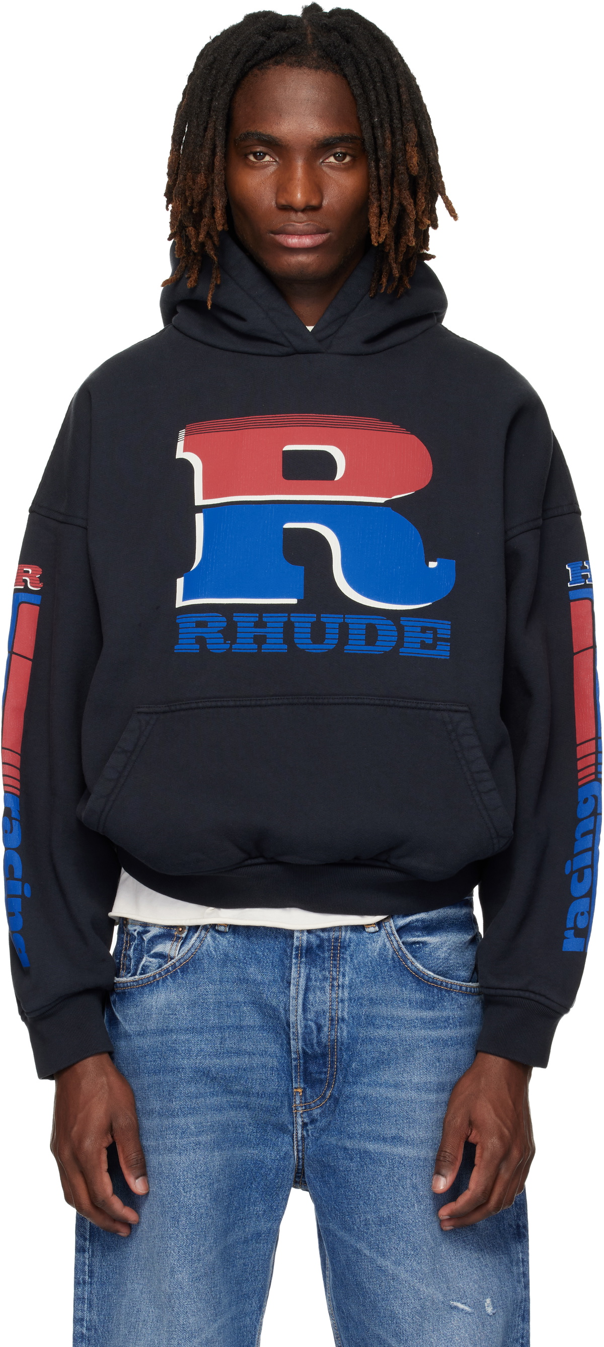 Rhude Black Split Petrol Logo Hoodie