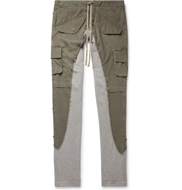 Photo: Greg Lauren - Tapered Cotton Twill-Panelled Mélange Loopback Jersey Sweatpants - Green