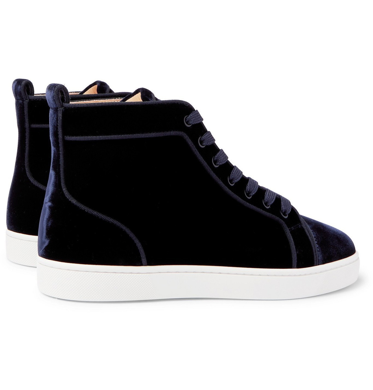 CHRISTIAN LOUBOUTIN - Louis Leather-Trimmed Velvet High-Top Sneakers - Blue  Christian Louboutin