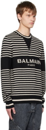 Balmain Black & Beige Striped Sweater