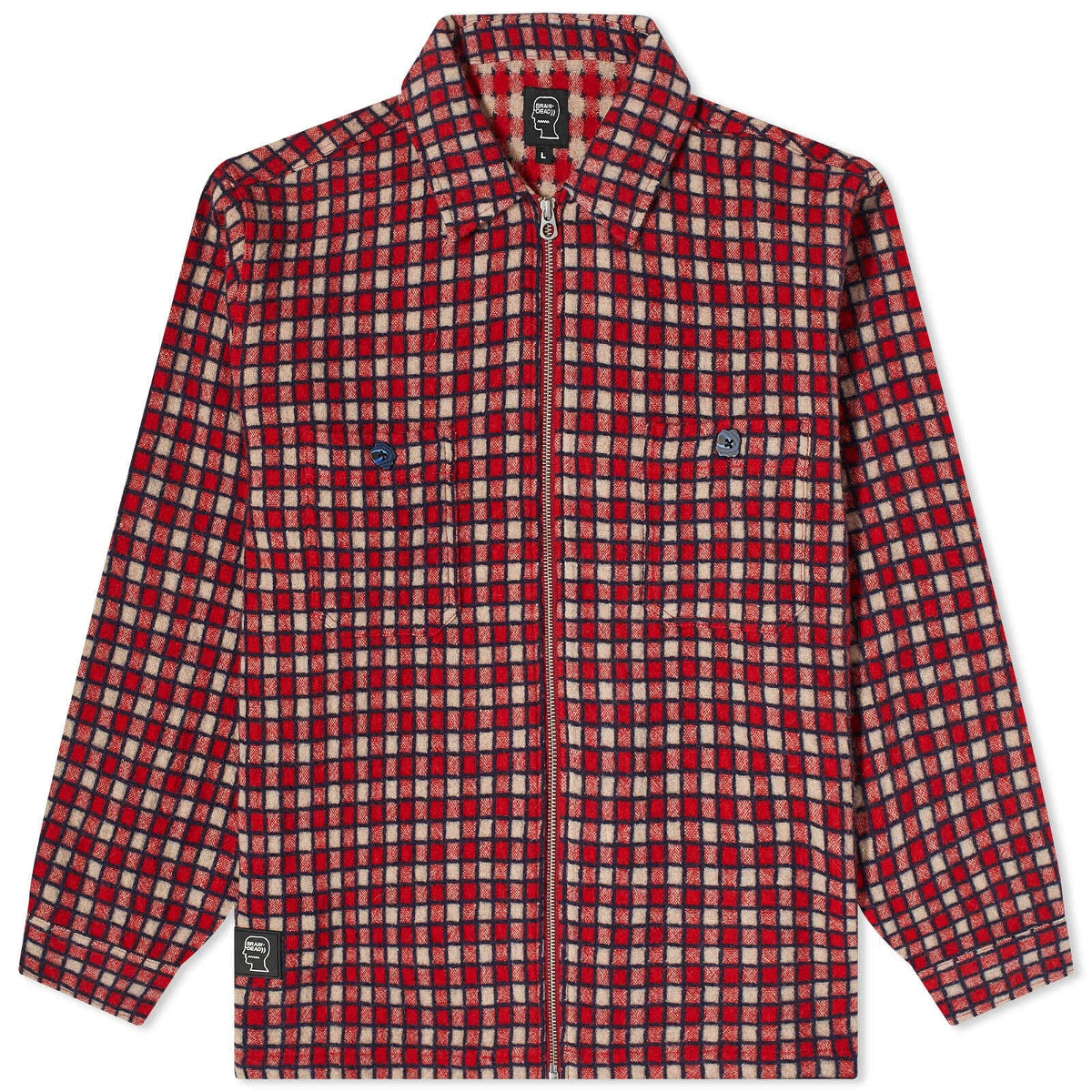 Photo: Brain Dead Men's Check Mate Flannel Zip Shirt Jacket in Red