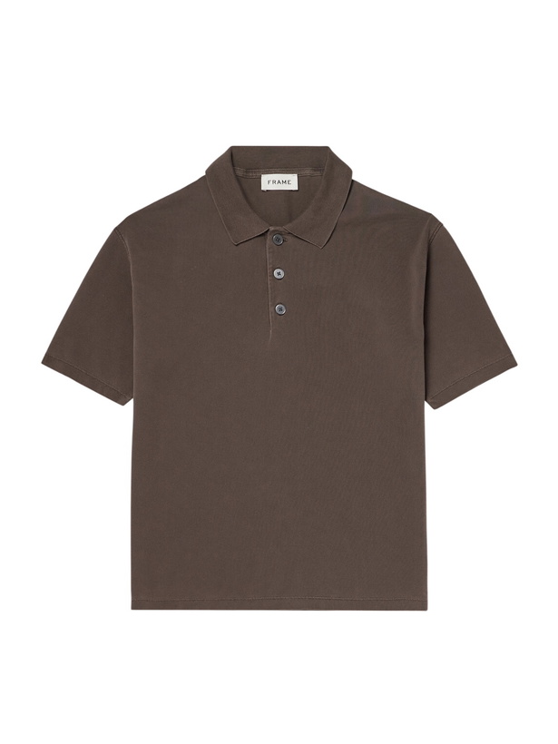 Photo: FRAME - Cotton-Piqué Polo Shirt - Brown