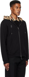 Burberry Black Check Hood Cotton Zip Hoodie
