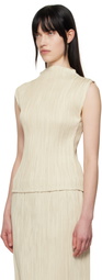 LE17SEPTEMBRE Beige Pleated Mock Neck Sleeveless Top