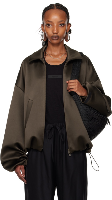 Photo: Fear of God ESSENTIALS Brown Satin Bomber Jacket