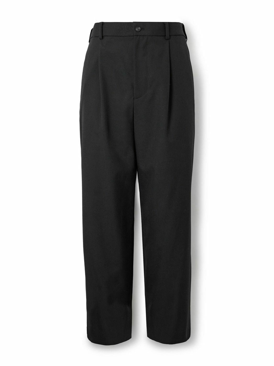 ATON - Straight-Leg Pleated Wool Suit Trousers - Black