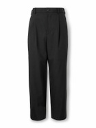 ATON - Straight-Leg Pleated Wool Suit Trousers - Black