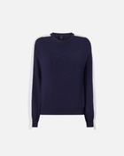 Pinko Crew Neck Sweatshirt With Wide Sleeves And Raised Logo Blue/White