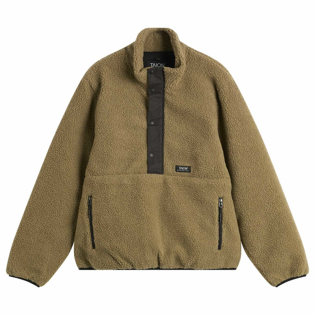 Taion Men's Pull Over Boa Fleece Jacket in Dark Beige/Black