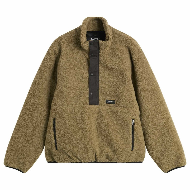 Photo: Taion Men's Pull Over Boa Fleece Jacket in Dark Beige/Black