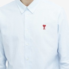 AMI Paris Men's Heart Striped Button Down Oxford Shirt in Sky Blue/Natural White
