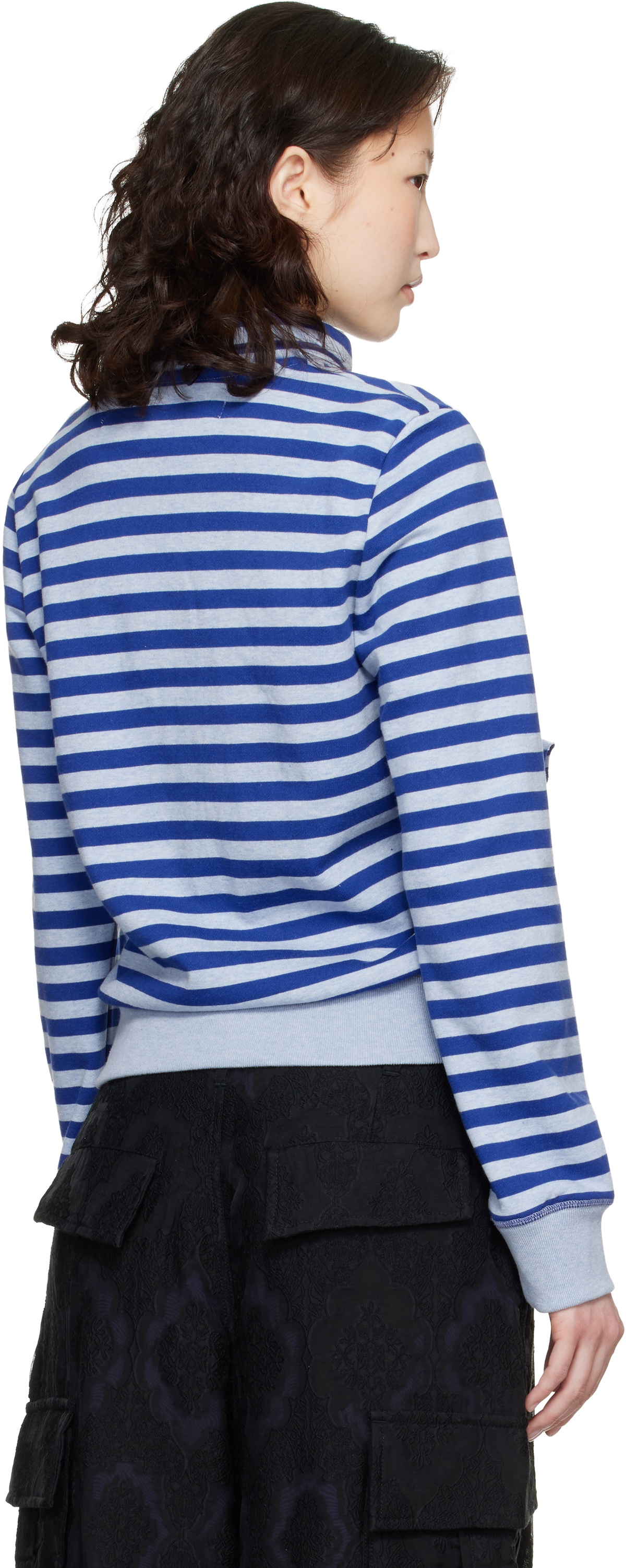 OPEN YY SSENSE Exclusive Navy Applique Knit Zipup Sweatshirt