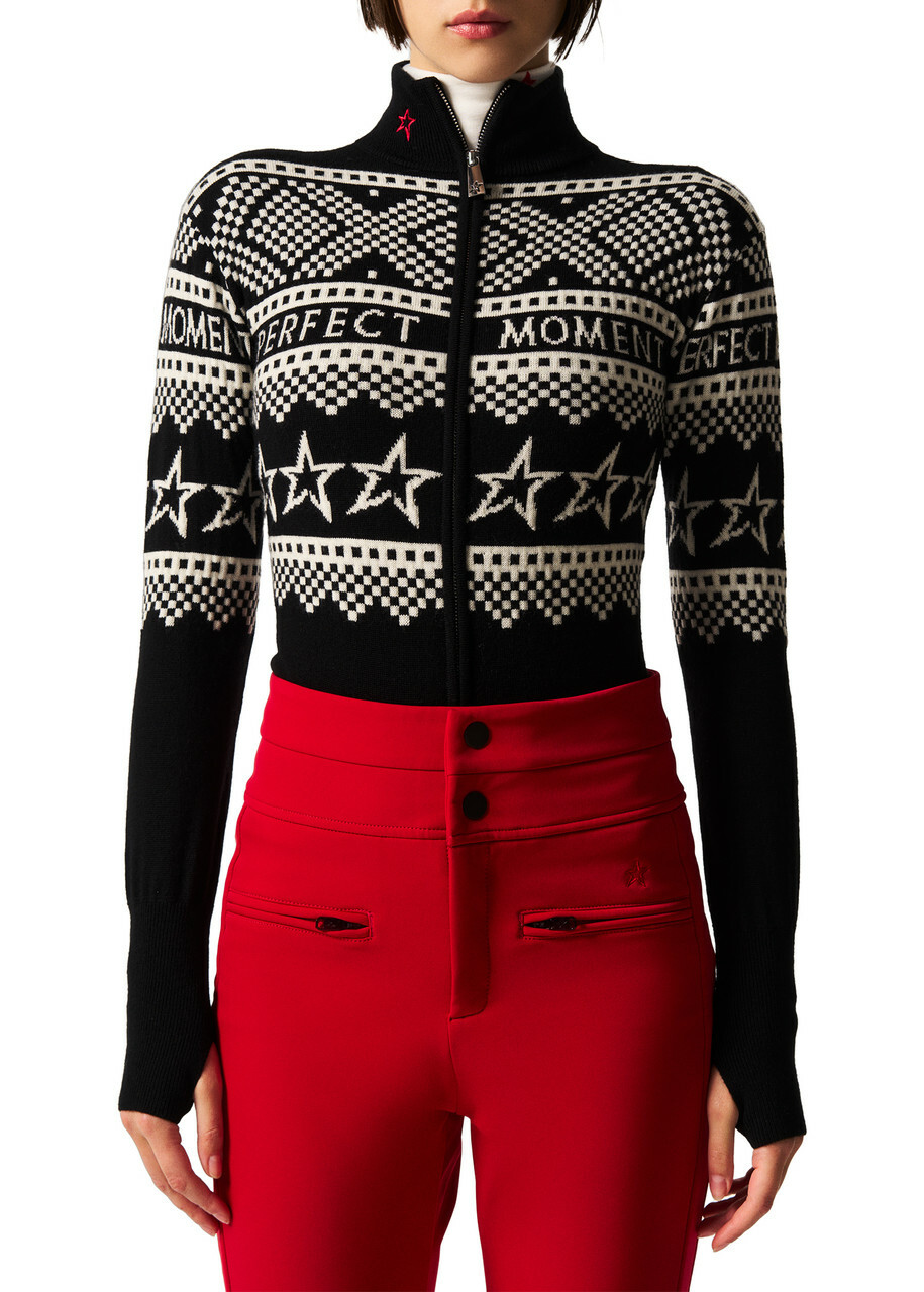 Perfect Moment Intarsia-knit Merino Wool Bodysuit Black And White