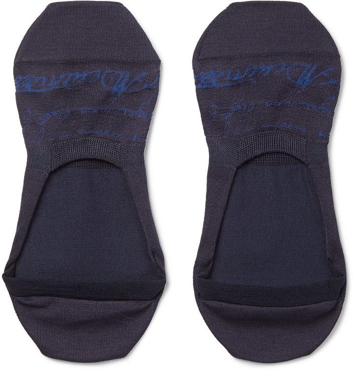 Photo: Berluti - Scritto Logo-Intarsia Stretch Cotton-Blend No-Show Socks - Blue