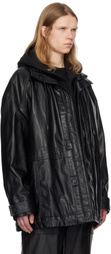 Juun.J Black Hood Detachable Car Faux-Leather Coat