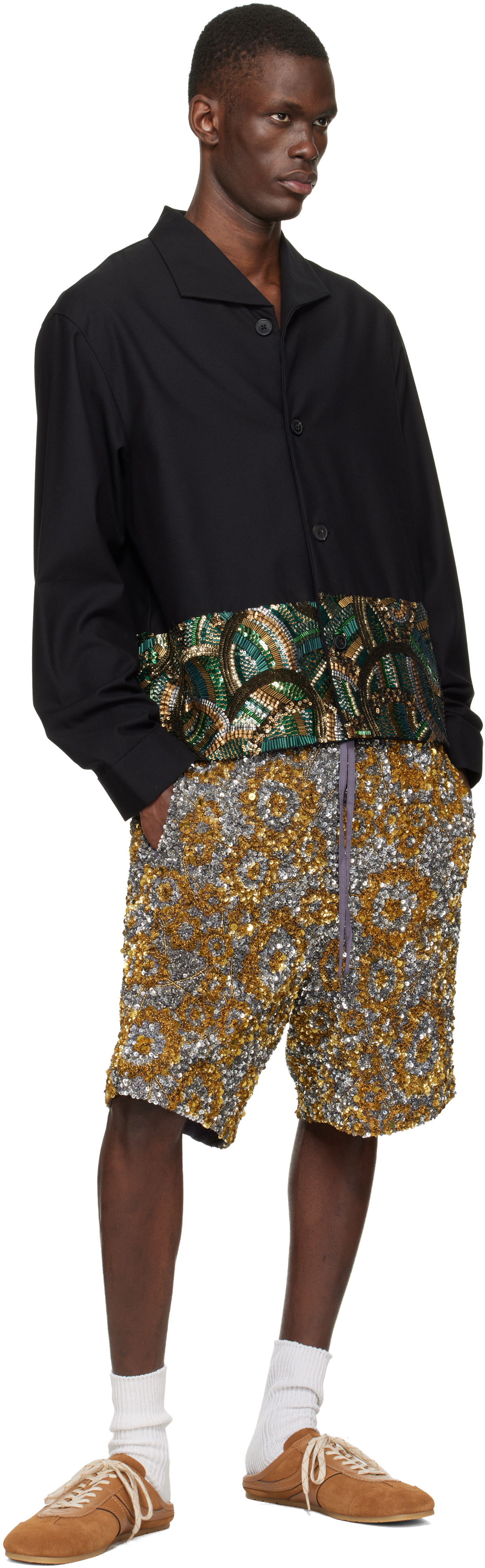 Dries Van Noten Gold & Silver Embroidered Shorts