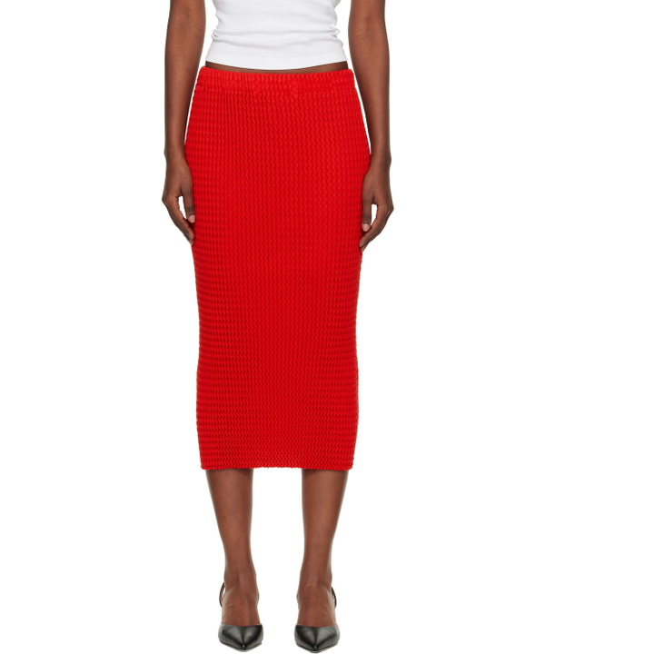 Photo: ISSEY MIYAKE Red October Spongy-58 Midi Skirt
