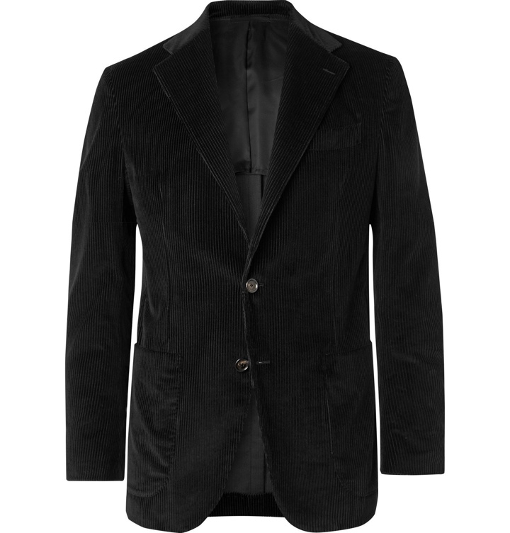 Photo: De Petrillo - Black Posillipo Slim-Fit Unstructured Cotton and Cashmere-Blend Corduroy Suit Jacket - Black