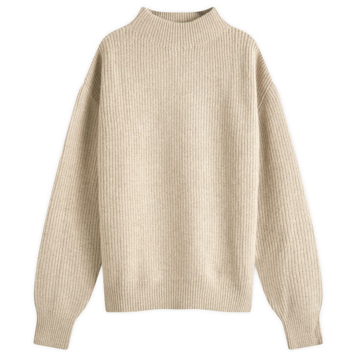Photo: Merely Made Men's Wool Blend Mockneck Sweater in Melange Oat