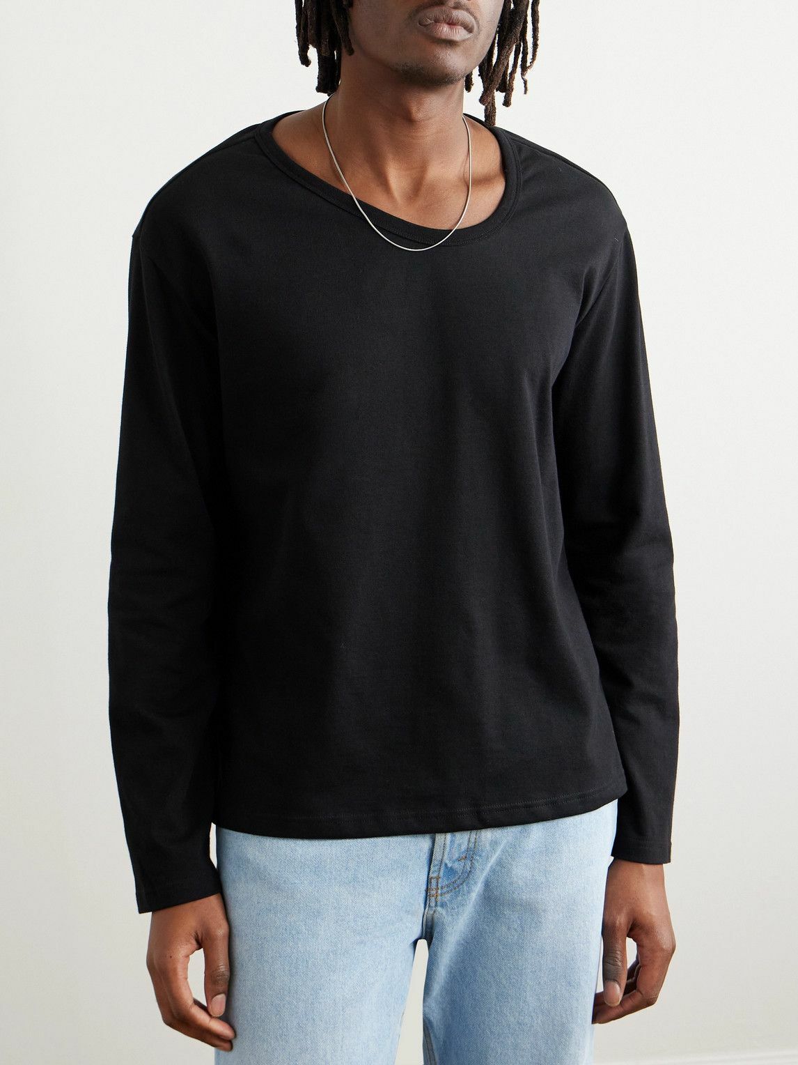 Séfr - Uneven Cotton-Jersey T-Shirt - Black Séfr