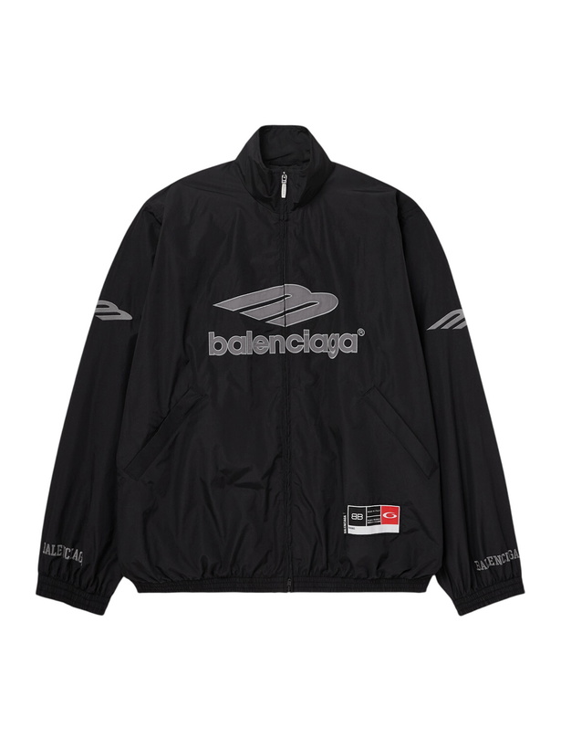 Photo: Balenciaga - Appliquéd Logo-Embroidered Cotton-Blend Shell Track Jacket - Black
