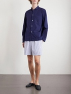 TEKLA - Straight-Leg Striped Organic Cotton-Poplin Shorts - Blue