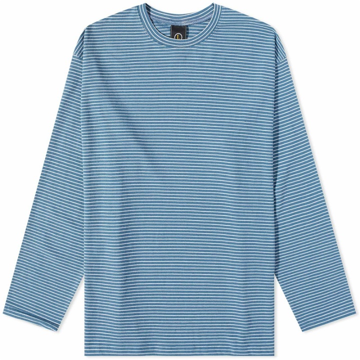 Photo: FrizmWORKS Men's Long Sleeve Oversized Stripe T-Shirt in Steel Blue