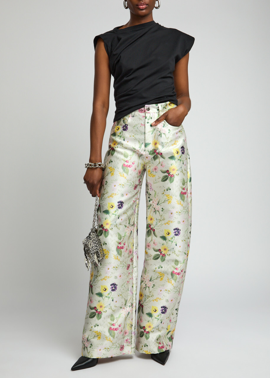 Marques' Almeida Floral-print Wide-leg Satin-twill Trousers Multicoloured