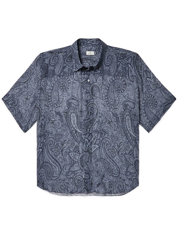 Photo: Etro - Paisley-Print Silk-Crepon Shirt - Blue