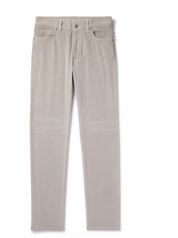 Photo: Zegna - Slim-Fit Straight-Leg Cotton and Cashmere-Blend Corduroy Trousers - Neutrals