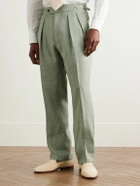 Richard James - Hepworth Straight-Leg Pleated Herringbone Linen and Wool-Blend Suit Trousers - Green