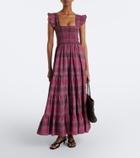 Rixo Kendall shirred plaid cotton maxi dress